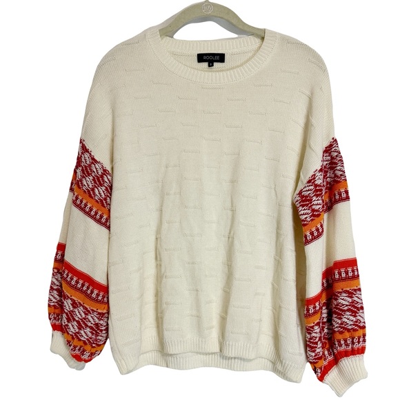 Roolee Sweaters - Roolee Ivory Dannika Textured Crewneck Sweater with Balloon Sleeves Size Small